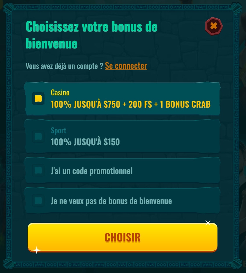 Bonus de bienvenue Spinanga